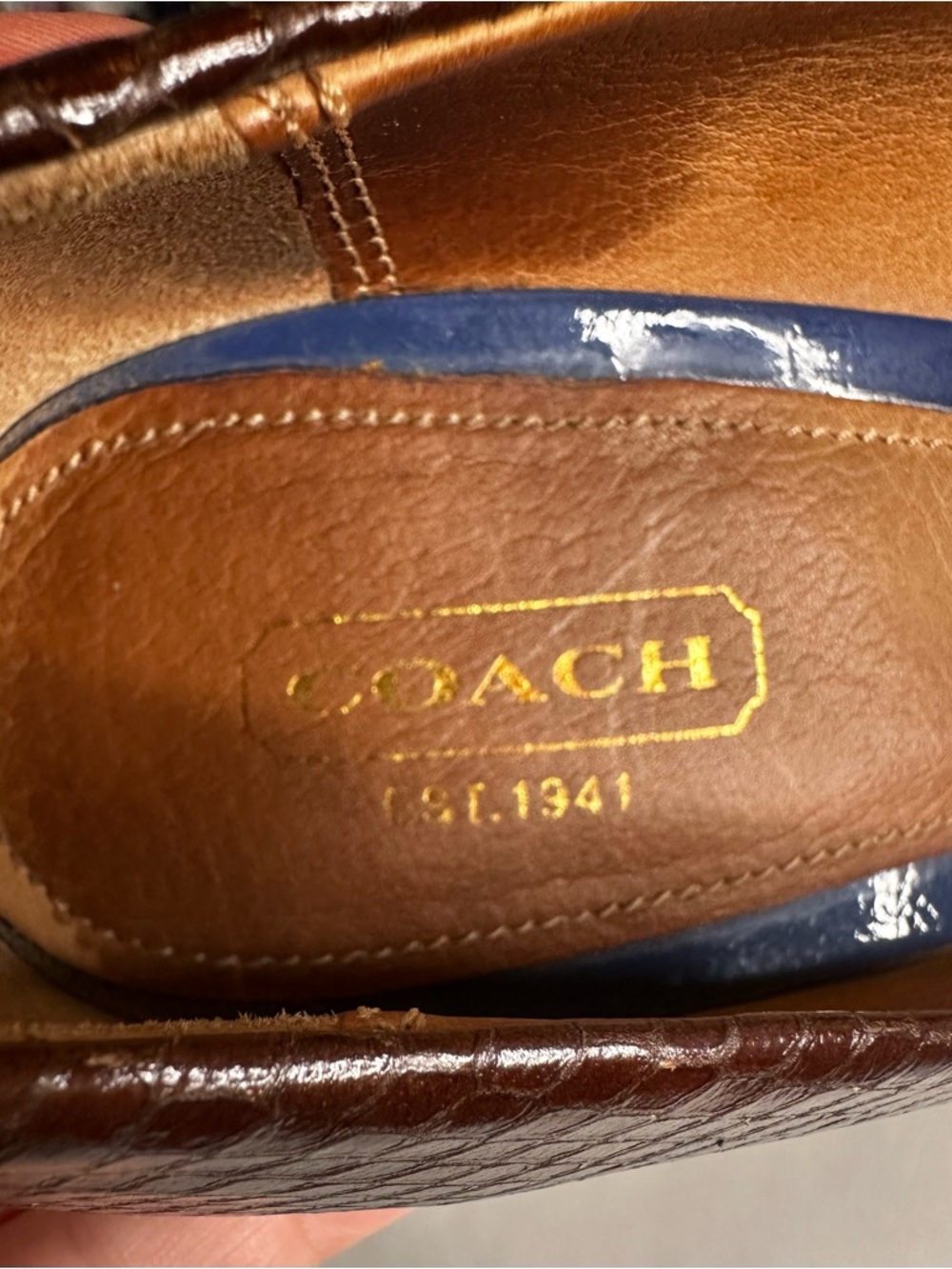 COACH Brown Textured Leather Pointed-Toe Pumps - Picture 5 of 7